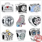 925 стерлингового серебра Камера коньки розового упаковки со звездочкой, Очаровательные бусы, подходят к оригинальному, соответственные Европейской Пандоре обаятельные браслеты для женщин, сделай сам, ювелирное изделие