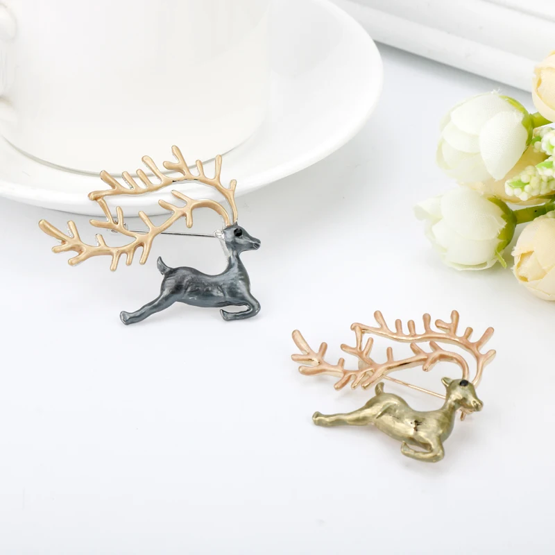 Модные броши для женщин олень лось булавка на лацкан золотая унисекс зажим