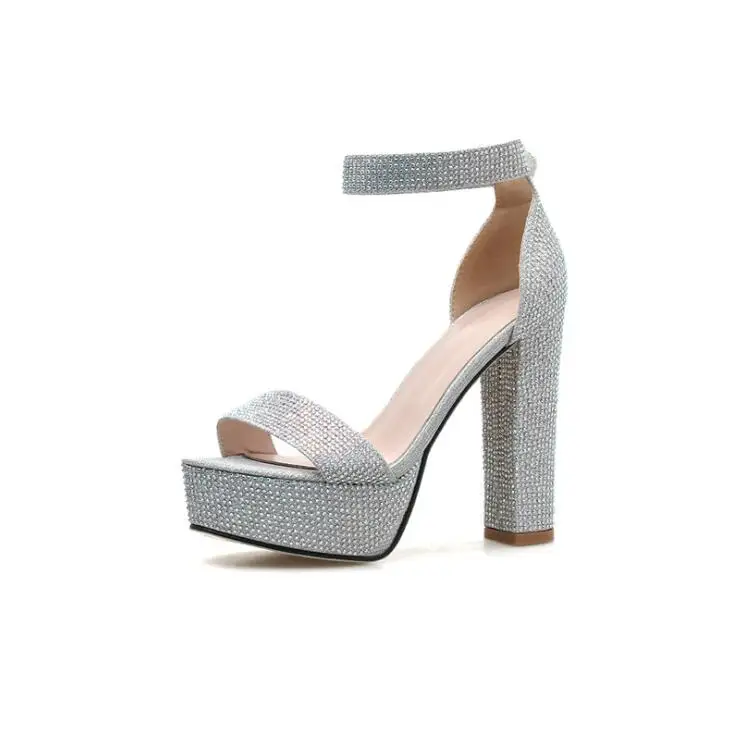 Весна/Лето 2020 женские ботинки на толстом каблуке Стразы босоножки
