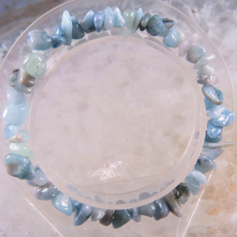

4Pcs Women Jewelry Gift Bracelet Natural Light Blue Stone 4x8MM Chip Beads Bangle Stretch 7" H1408