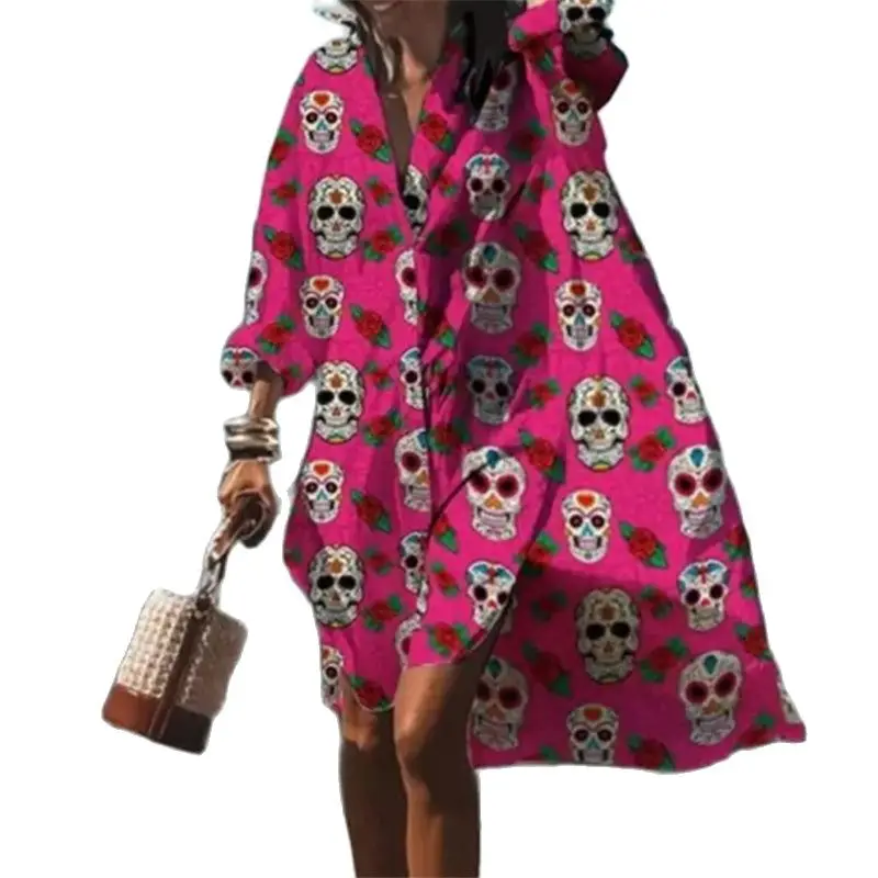 

Sexy Women V Neck Shirt Dress Lady Summer Autumn Floral Print Bohemian Dress Casual Long Sleeve Loose Beach Femme Dress Vestidos