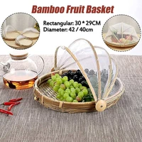 hand woven food serving tent basket tray fruit vegetable bread storage basket simple rattan outdoor picnic mesh net cover