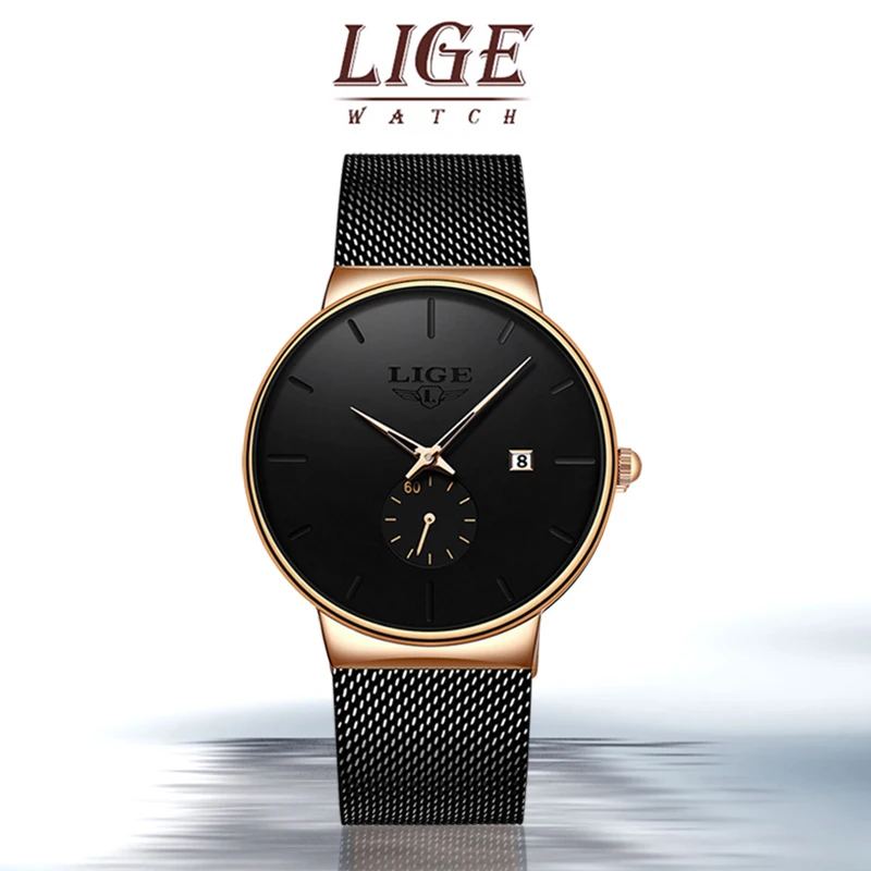 LIGE часы мужские модные повседневные подарочные деловые водонепроницаемые