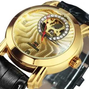 Часы наручные мужские механические, Роскошные автоматические золотистые модные с циферблатом и лувром, для пар