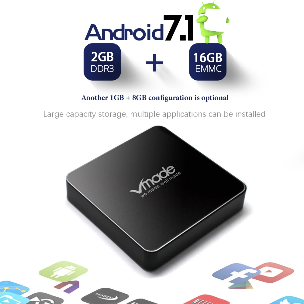 Vmade H.265/HEVC HD 4K Android 7 1 2 + 16GB IP ТВ M3U коробка Поддержка Youtube WI FI смарт медиаплеер Amlogic