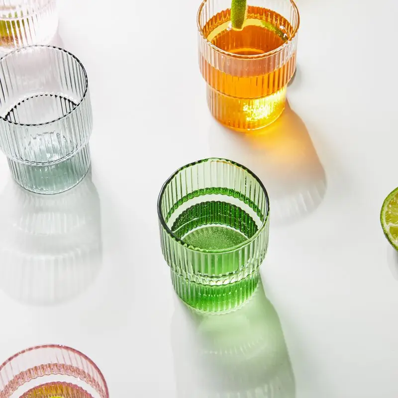 

Glass Cup Heat Resistant Water Cup Clear Amber Blue Glasses StripeTumblerCoffee Cup Candle Making Container for Candles