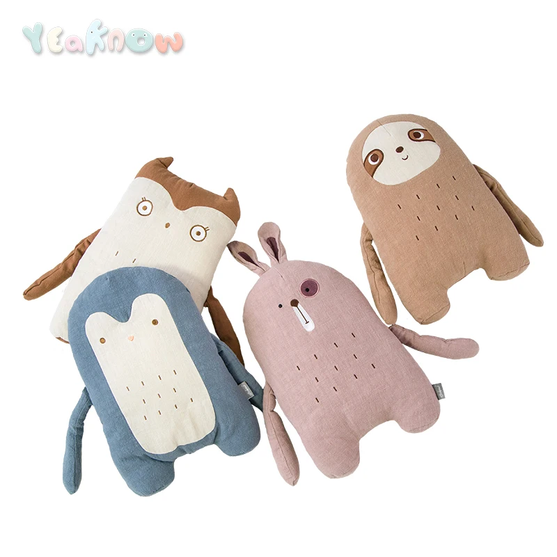 

Cotton and Linen Soft Kawaii Stuffed Animals Cute Sloth Rabbit Penguin Owl Plush Toy Kids Room Sofa Pillow