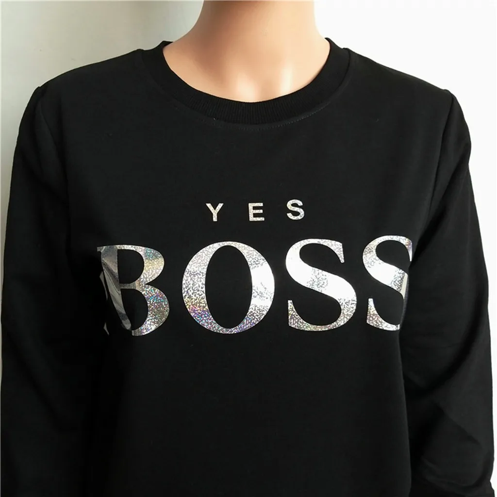 Женская Осенняя толстовка с блестками и надписью «Yes Boss», Женская толстовка с капюшоном, пуловер с длинным рукавом в стиле Харадзюку, джемпер, Sudadera Mujer