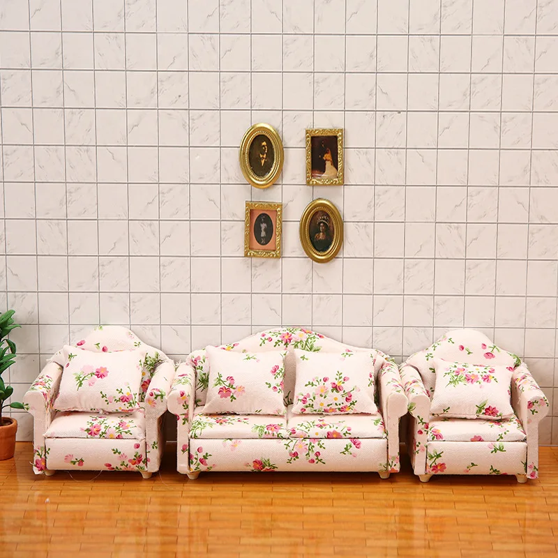 

1/12 Scale Dollhouse Furniture Couch Sofa Set Calico Living Room Suite Miniature Decor