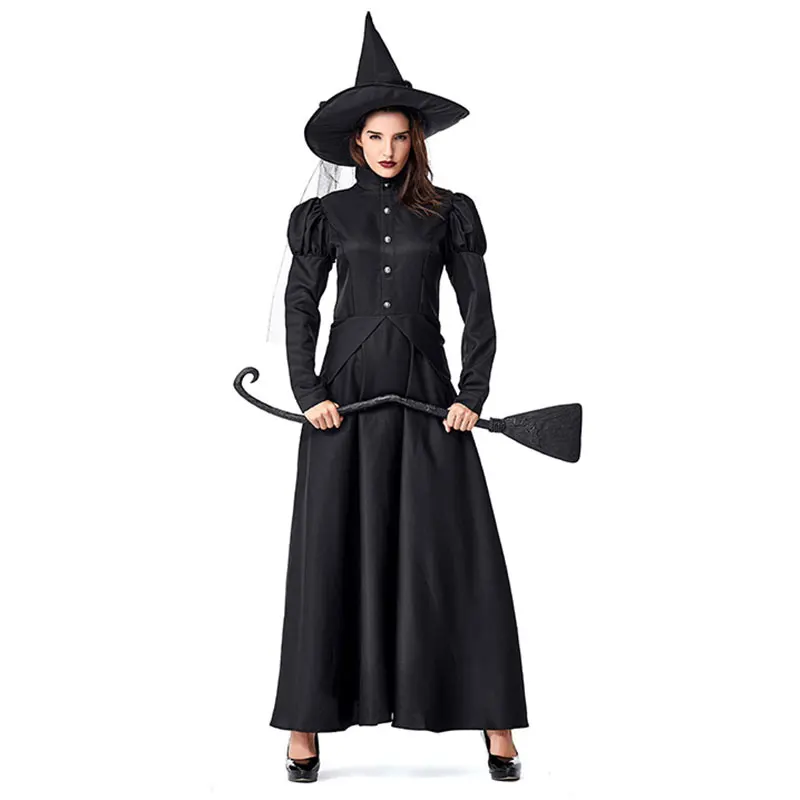 Женский костюм злой ведьмы Umorden на Хэллоуин Черное длинное платье | Тематическая