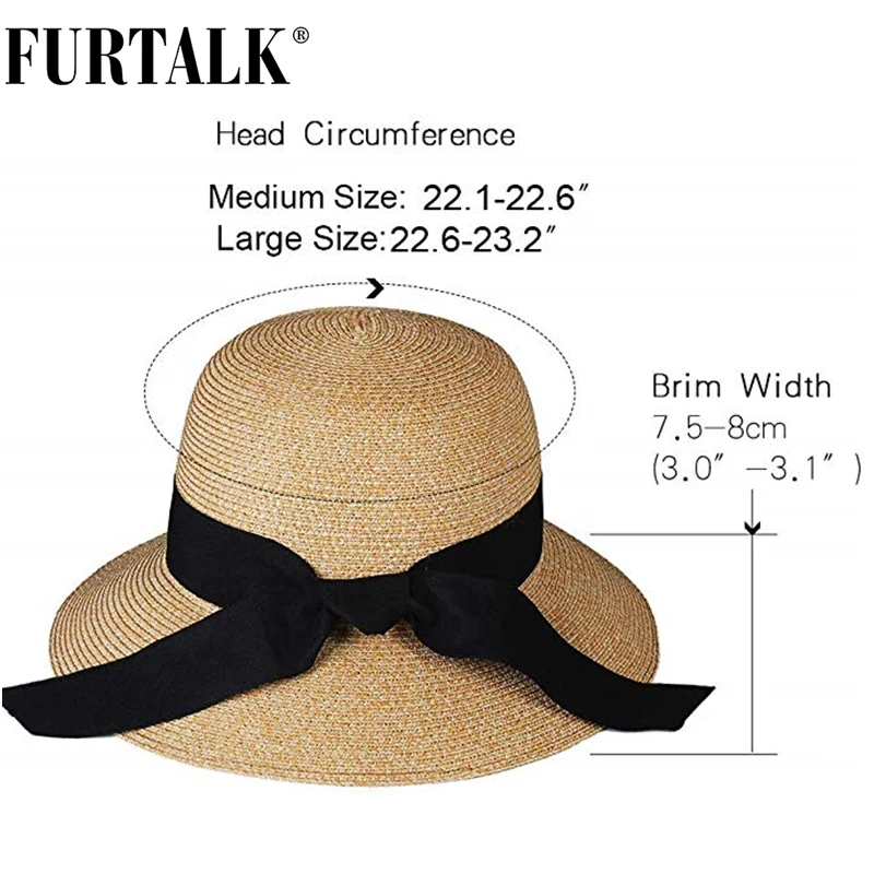 FURTALK летняя шляпа для женщин соломенная шляпа Панама Шляпа fedora Пляжные шапки обувь девочек SH020