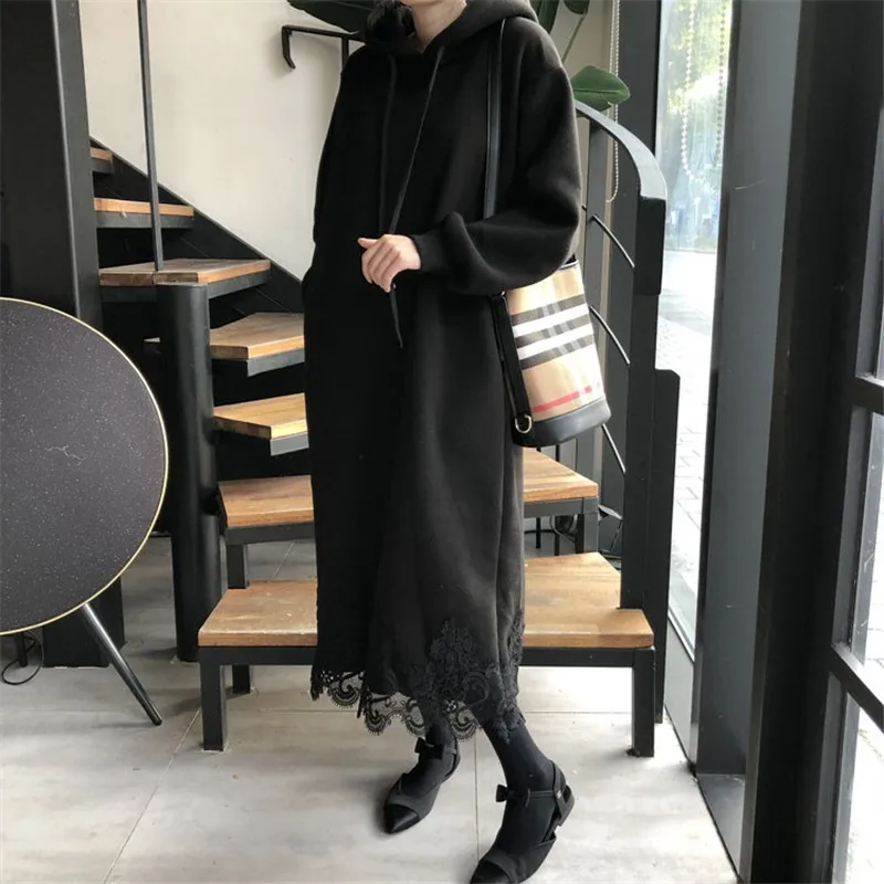 

simple solid minimalist casual fashion hoodies dress elegant fashion termperament outwear all-match chic solid blocking dress