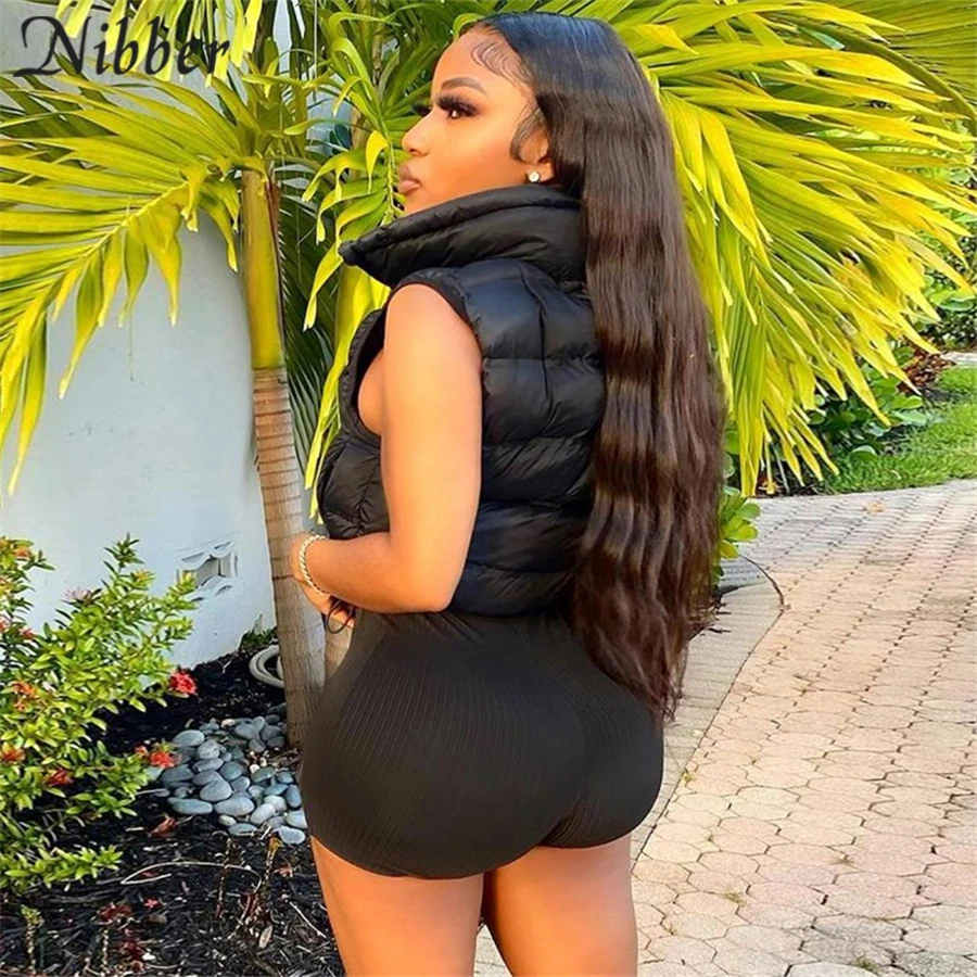 

Nibber Solid Mercerized Cotton Tank Tops For Women Hipster Zipper Drawstring Sleeveless Vest Casual Streetwear Autumn Winter New