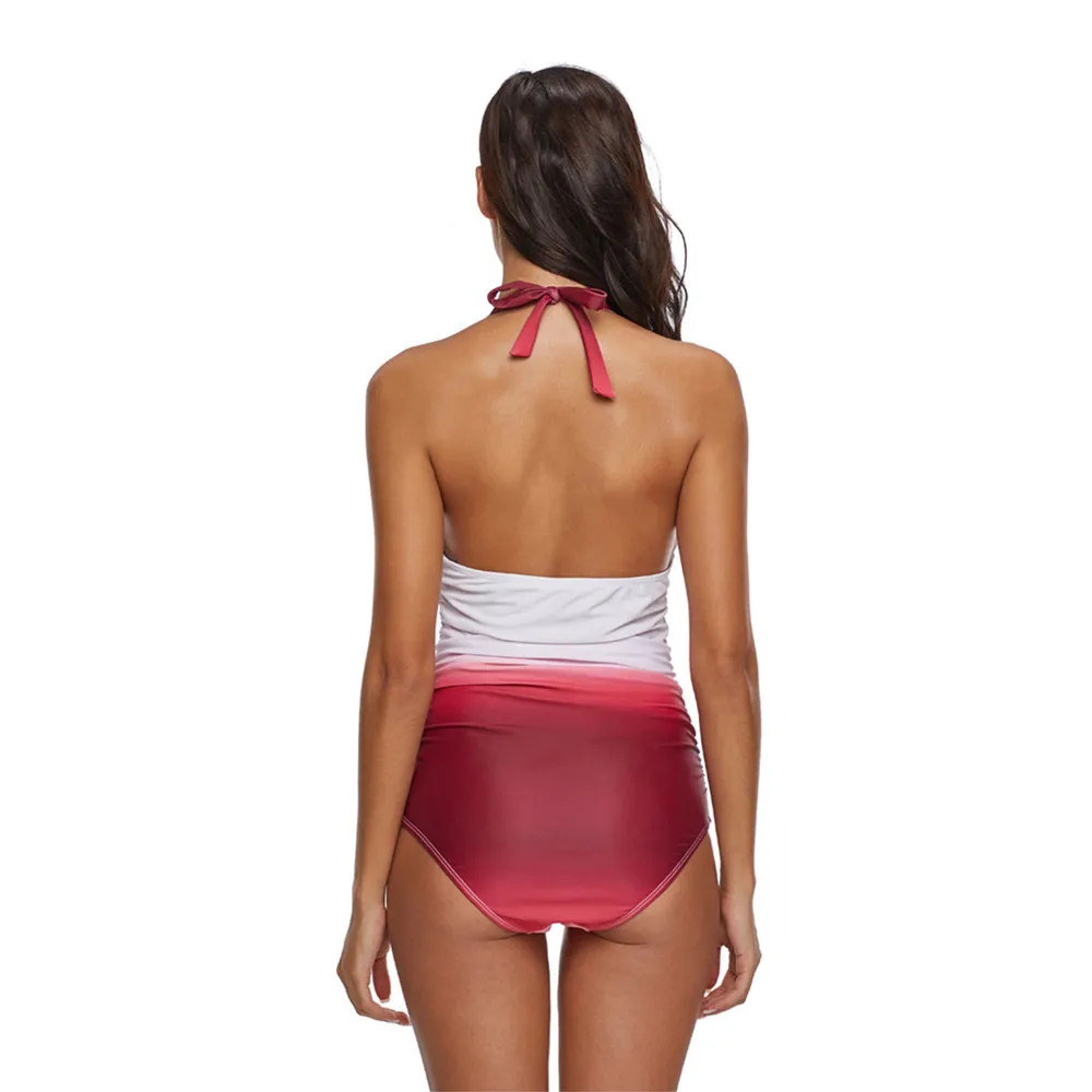 

2020 Two Pieces Bikini Set Purple/White Gradient Swimming Suits Plus Size 2XL 3XL Women Swimwear Big High Waisted Bathing Suit