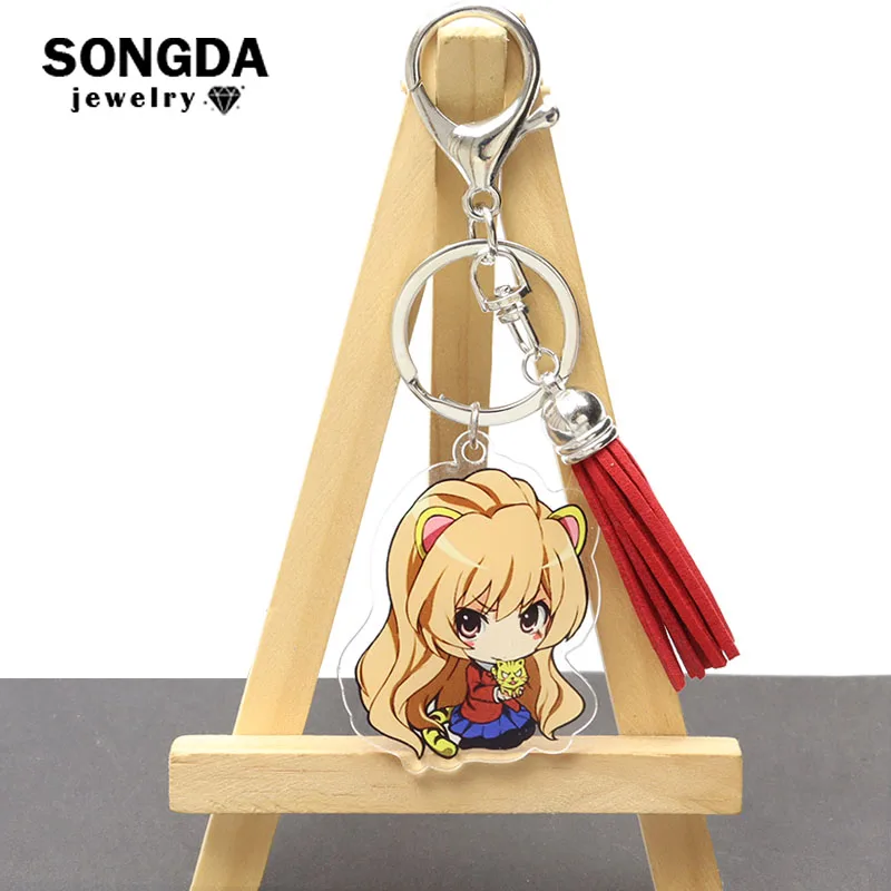 

TIGER×DRAGON! Keychain Toradora Aisaka Taiga Kawaii Cartoon Figures Keyring Double Sided Acrylic Tassel Pendant Anime Jewelry
