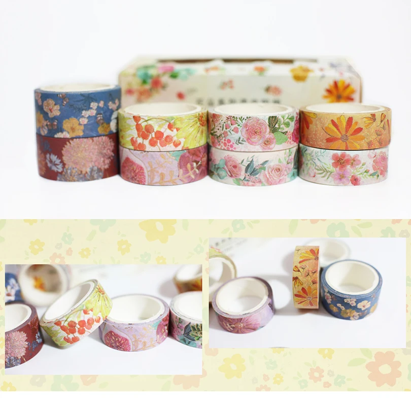 Набор декоративного скотча Васи 8 рулонов декоративных лент Цветочная