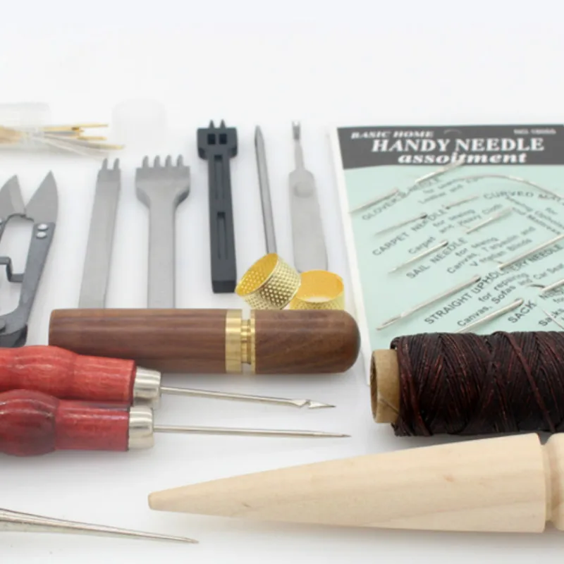 15 Pcs / Lot Leather Sewing Hand Tools Set Needle Edge Hole Punching Wax Thread Knife Scissors Awl and With or Hook|Наборы