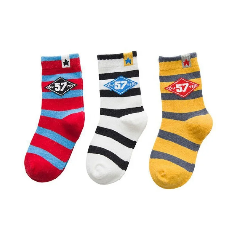 

Autumn Winter Children Crew Striped Colorful Socks Breathable Anti Slip Organic Cotton Baby Socks