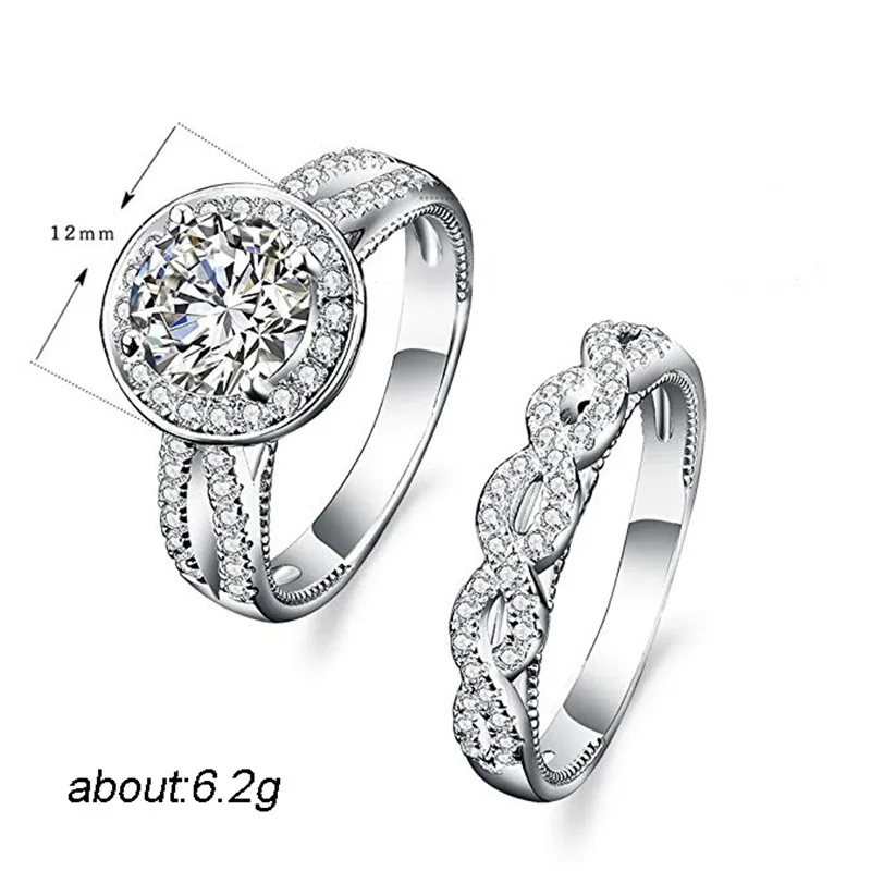 

2020 New Luxury Halo 925 Sterling Silver Wedding Ring Set For Women Lady Anniversary Gift Jewelry Wholesale Black Friday R5655