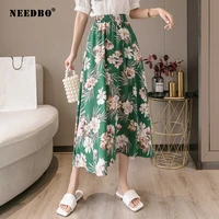needbo midi skirt for women holiday beach boho skirt summer midi skirt floral print elegant chiffon skirts womens faldas mujer