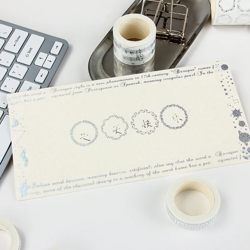 Горячее тиснение серебряная фольга широкая лента васи декоративные Стикеры для