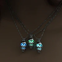 2022 christmas party hollow fluorescent ancient silver skull pendant necklace rose flower luminous chokers for men women gifts