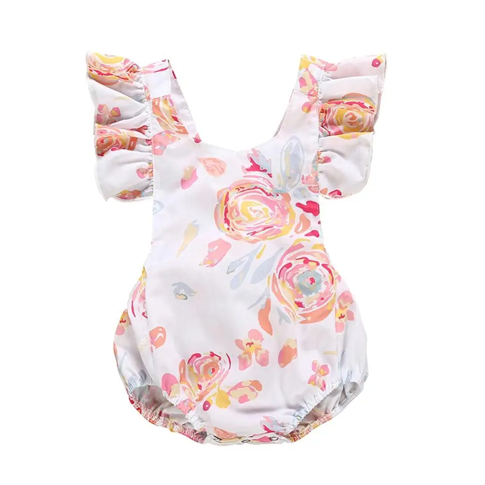 

Baby Newborn Girls Backless Design Flare Sleeve Infant Casual Bodysuit Outfits