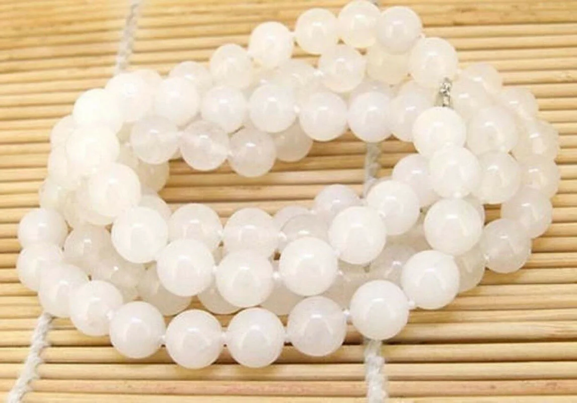 

Long 35'' Natural 8mm White Jade Gemstone Round Beads Jewelry Necklace