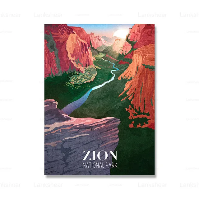 Картина на холсте национальный парк Туризм ретро постер арки Yosemite Bryce Каньон