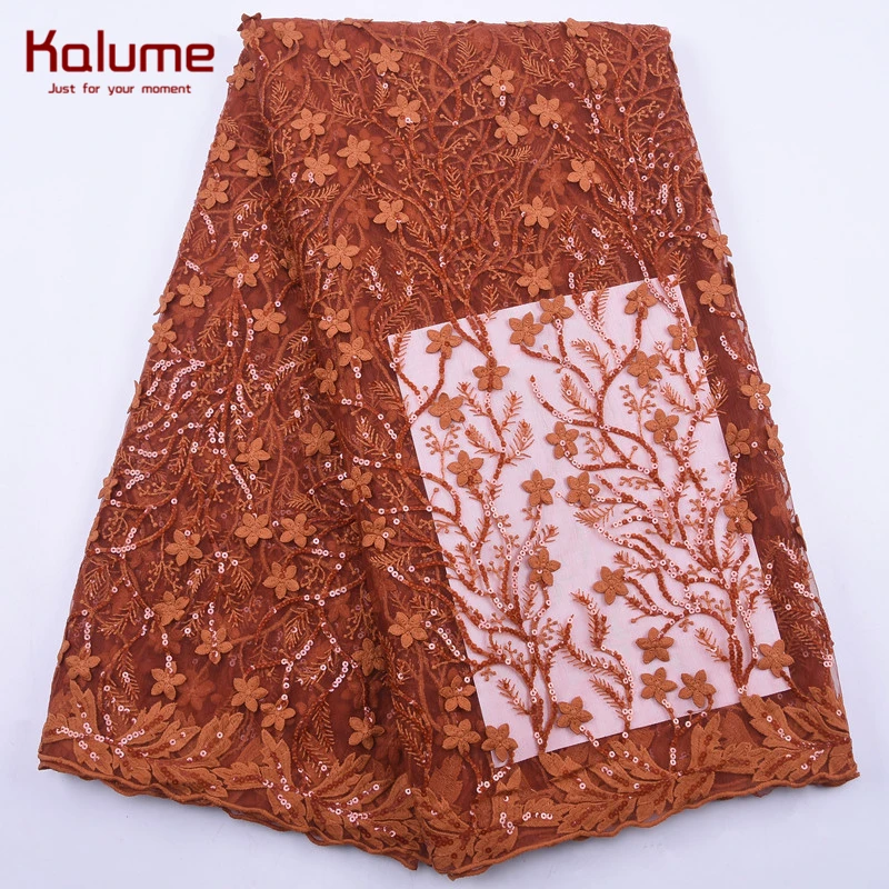 

Kalume New Fashion Sequins African Lace Fabric 3D Flower French Mesh Milk Silk Lace Fabric For Party Nigerian Tulle Laces 2148