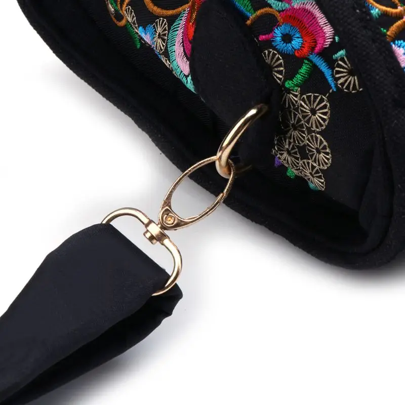 

Women Floral Embroidered Handbag Ethnic Boho Canvas Shopping Tote Zipper Bag