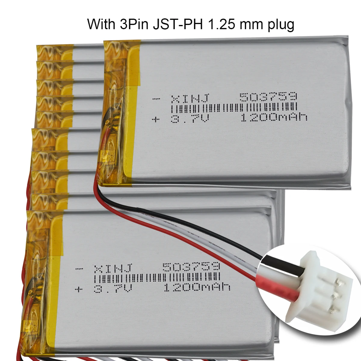 XINJ-termistor de 3 cables, batería de polímero de litio Li, 3 pines, 3,7mm, 1200 V, 503759 mAh, 1,25, para GPS, Mp5, cámara, tableta, PC, 10 piezas