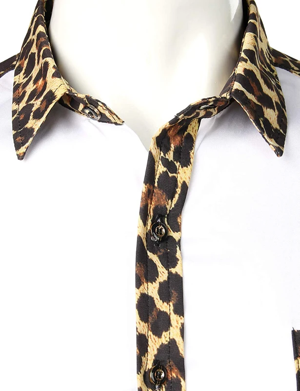 Men Splice Leopard Printed Shirt with Pocket Dress Long Sleeve Fashion Brand Mens Button Shirts Camisas Hombre USA | Мужская одежда