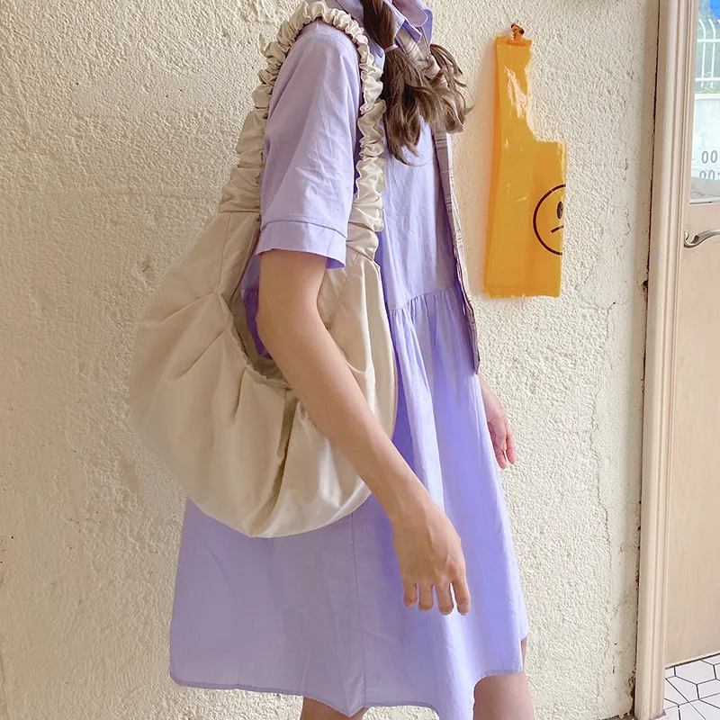 

Large Pleated Canvas Tote Shoulder Bag Fashion Fabric Cotton Cloth Shopping Bag for Women 2021 New Beach Handbags Shopper Bags