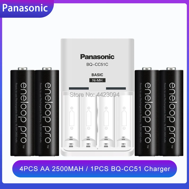 

4PCS Panasonic eneloop Battery AA 2500mAh 1.2V NI-MH Camera Flashlight Toy Pre-Charged Rechargeable Batteries + BQ-CC51 Charger