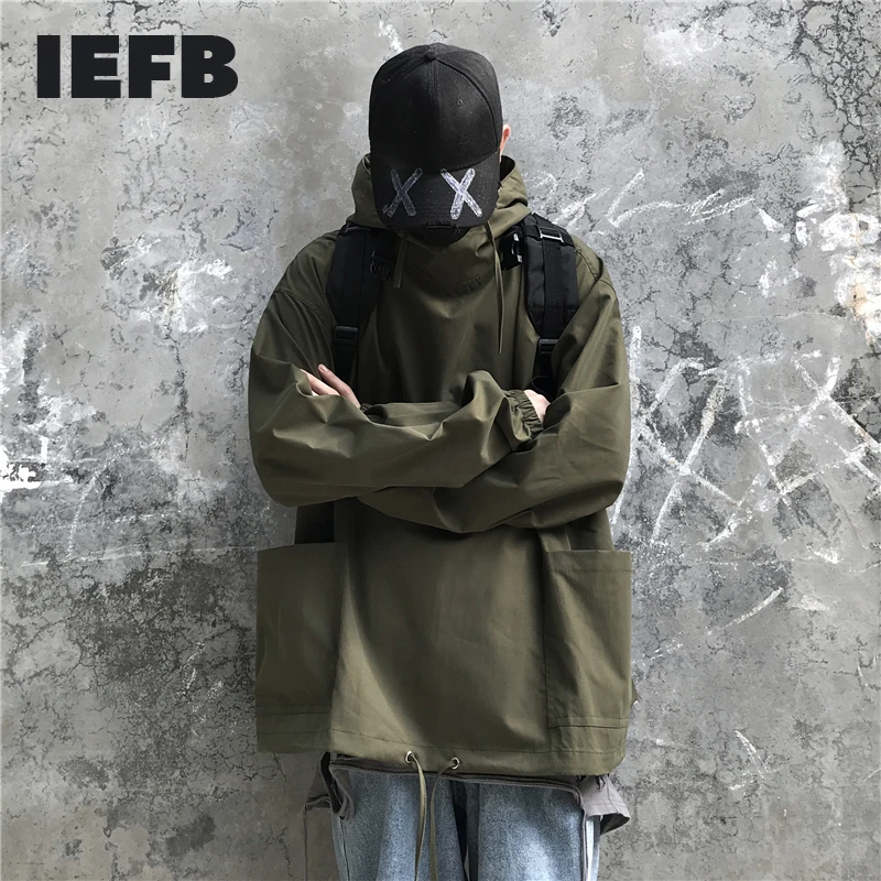 Куртка IEFB/мужская и женская с воротником хомутом капюшоном тонкая свободная