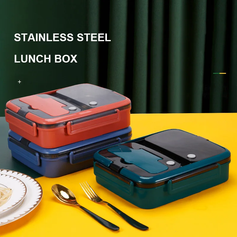

Stainless steel lunch box for kids food storage containers portable bento box with cutlery microwavable japanese snacks food box