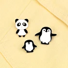 Милая металлическая эмалированная панда Пингвин на пуговицах брошь, значок на булавке булавки джинсовая куртка одежда Мультяшные животные ювелирные изделия подарки для детей