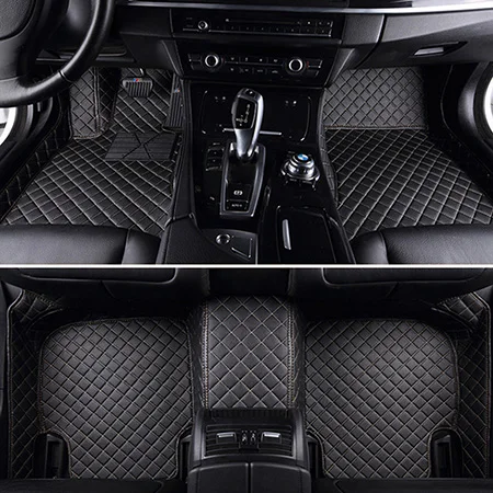 Black with beige Кожаный коврик для ног автомобиля на заказ для Citroen DS DS3 DS4 DS5 DS6 DS7 DS4S DS5LS для Dodge Journey автомобильные коврики автомобильные аксессуары - Название цвета: Black with beige