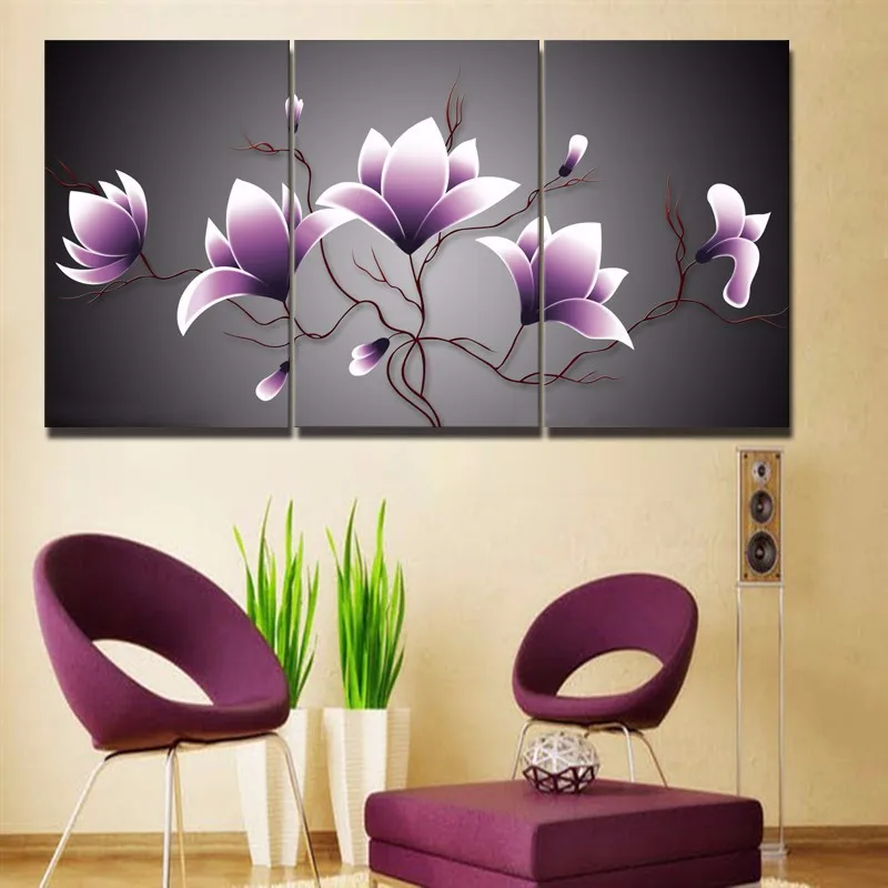 

Full Diamond Embroidery Purple Flowers triptych paintings Diy Diamond Painting Cross Stitch Round Diamond Mosaic Pictures N423