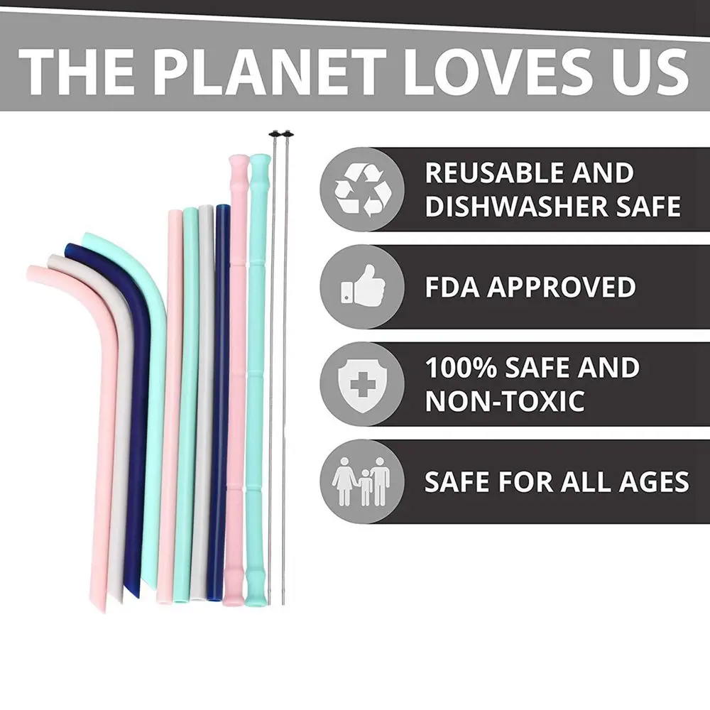 PULISI Reusable Silicone Drinking Straws Big Size Flexible with Cleaning Brushes for 30oz Tumblers Travel Home Drinks |