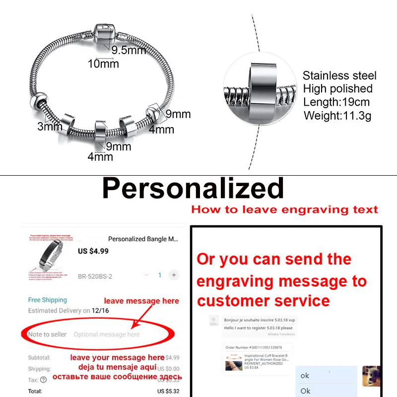 

Stainless Steel Beads Bracelet Name Customized Bangle Women 's Free Laser Engrave Nameplated Family Bestfriend Sister Jewelry