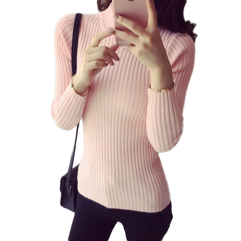 Женский облегающий свитер с высоким воротником эластичные пуловеры для женщин