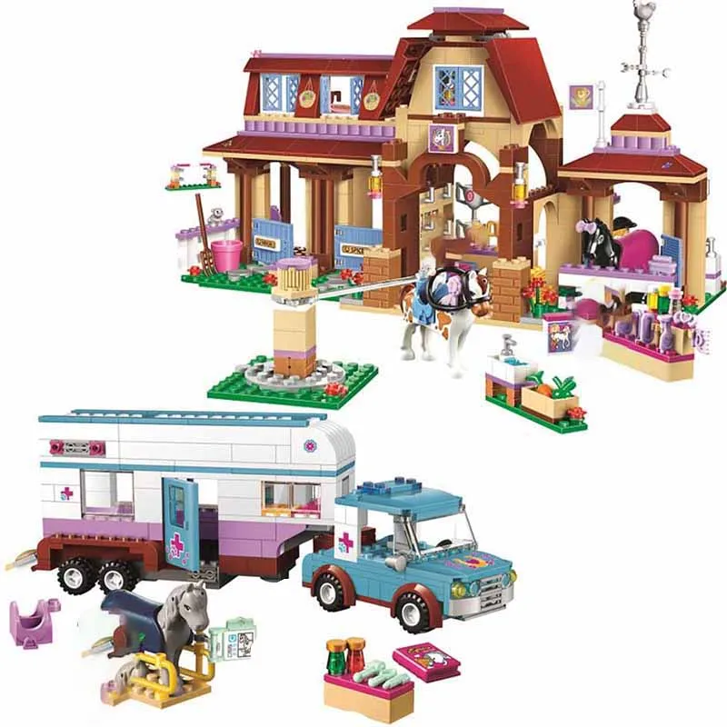 Конструктор детский из серии Харт Лейк с лошадью ветеринарным прицепом|Блочные
