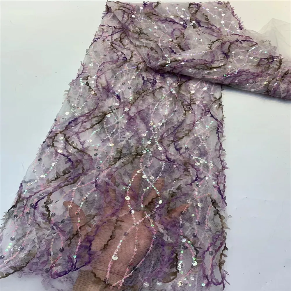 

African Lace Fabric 2021 High Quality Lace Sequins French Net Lace Tulle Nigerian French lace Fabric With Sequins P1574