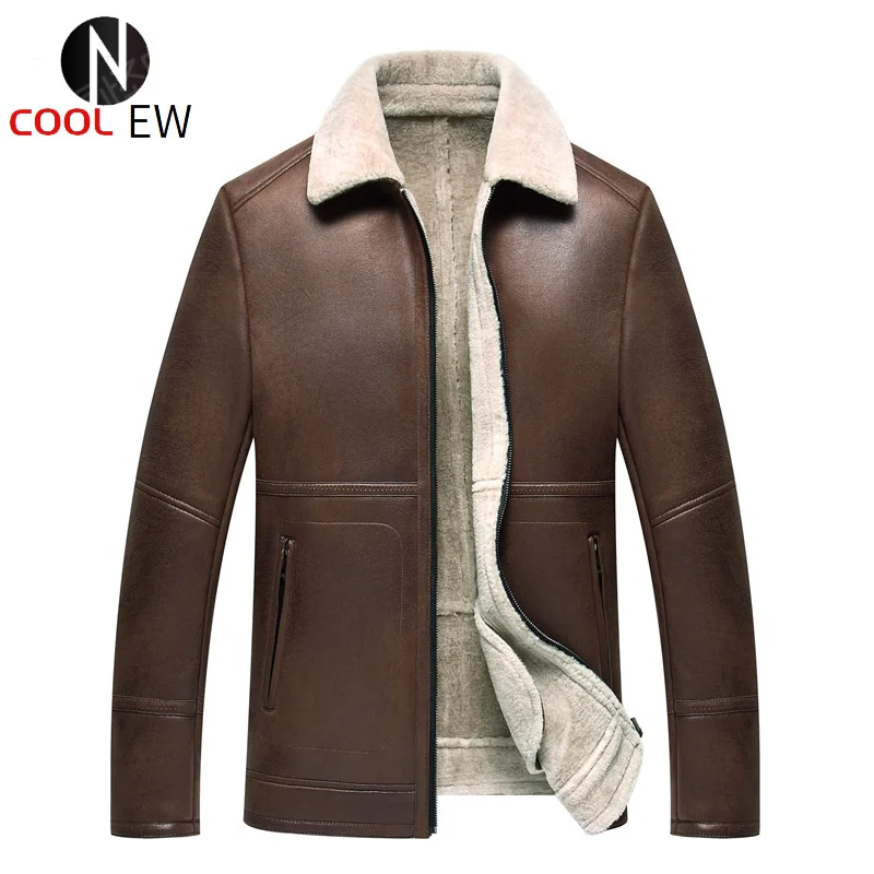 

Новая зимняя мужская одежда из натуральной овечьей кожи, мужская длинная плюшевая Толстая куртка из овечьей кожи, пальто большого размера, ...