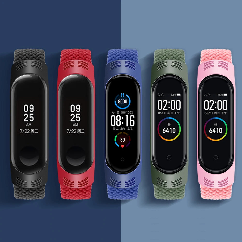 

Solo Loop Strap for Mi Band 4 5 3 Wristbands Stretch Braided Strap For Xiaomi Mi Band 5 4 3 Wrist Bracelet Miband 5 Braided