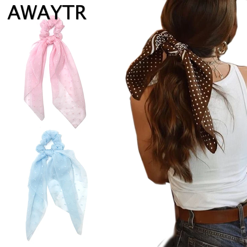 Женская шифоновая повязка для волос AWAYTR однотонная резинка в горошек аксессуар