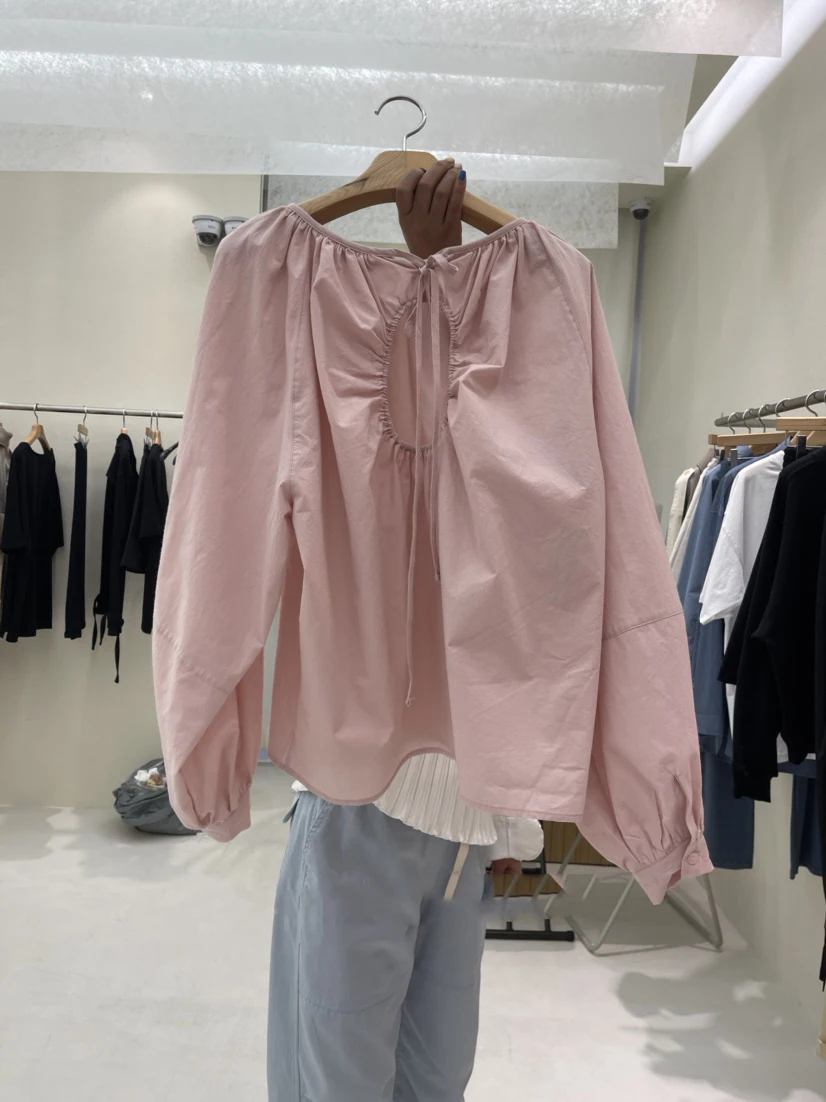 

2021 summer new women's fashion round neck solid color loose pleated casual all-match shirt