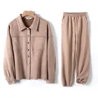 Комплект брюк Женский Повседневный из 2 предметов, модный однотонный жакет и брюки с эластичным поясом, свободная одежда для дома и бега